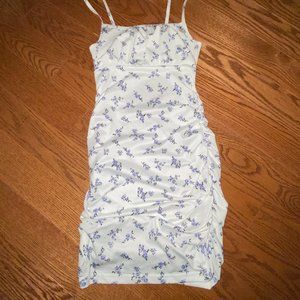 Rutched floral bodycon dress